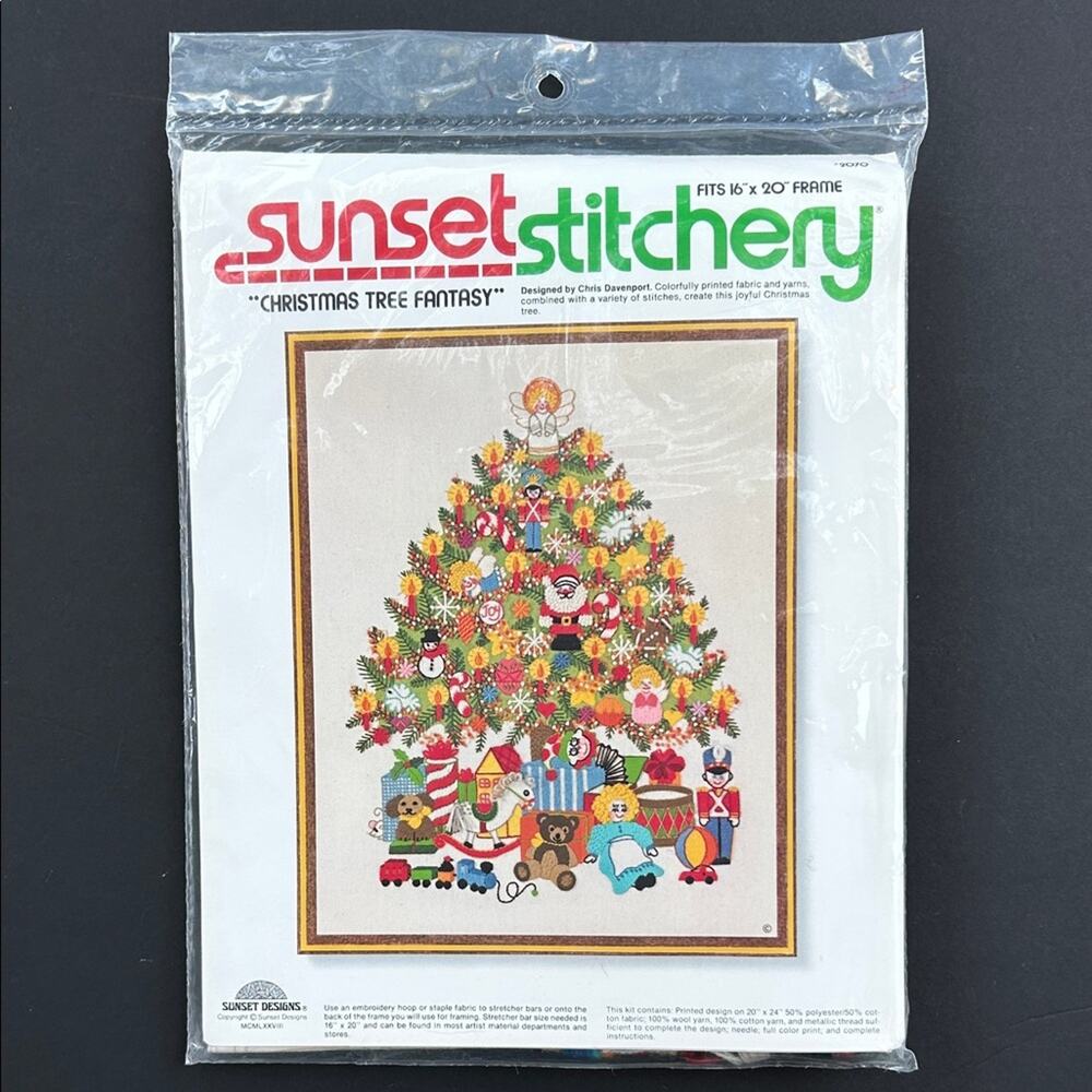 Vintage 1970s Sunset Stitchery “Christmas Tree Fantasy Kit” New and Unopened